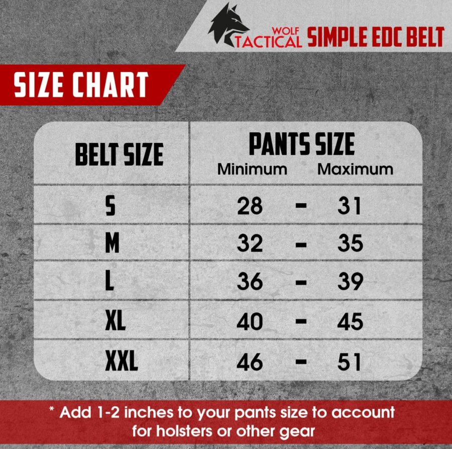 Simple EDC belt sizing chart