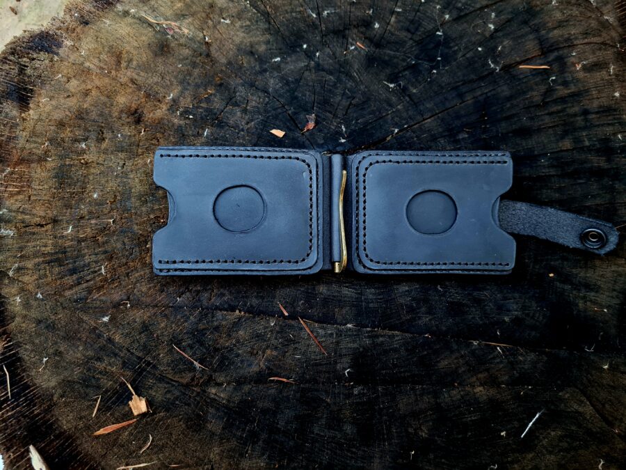 Black leather wallet made by hand