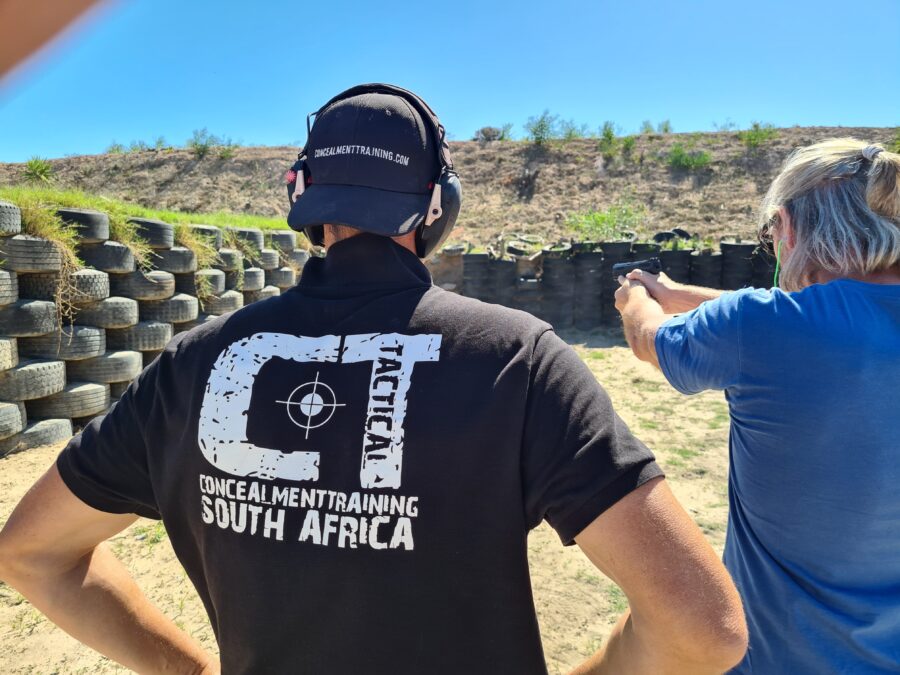 Working on firearm fundamentals with my client.